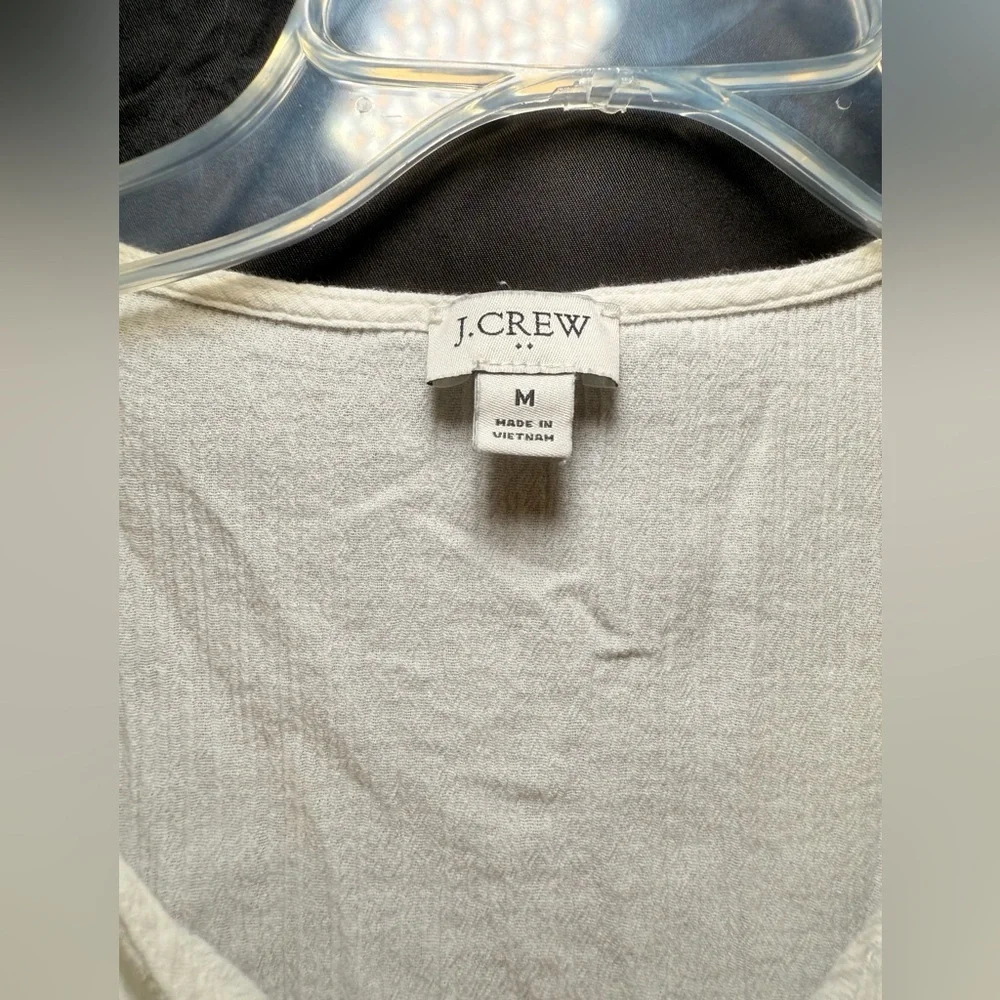 J. Crew MEDIUM Tunic Cover Up White Crepe Colorful Front V Neck Tassels Beach